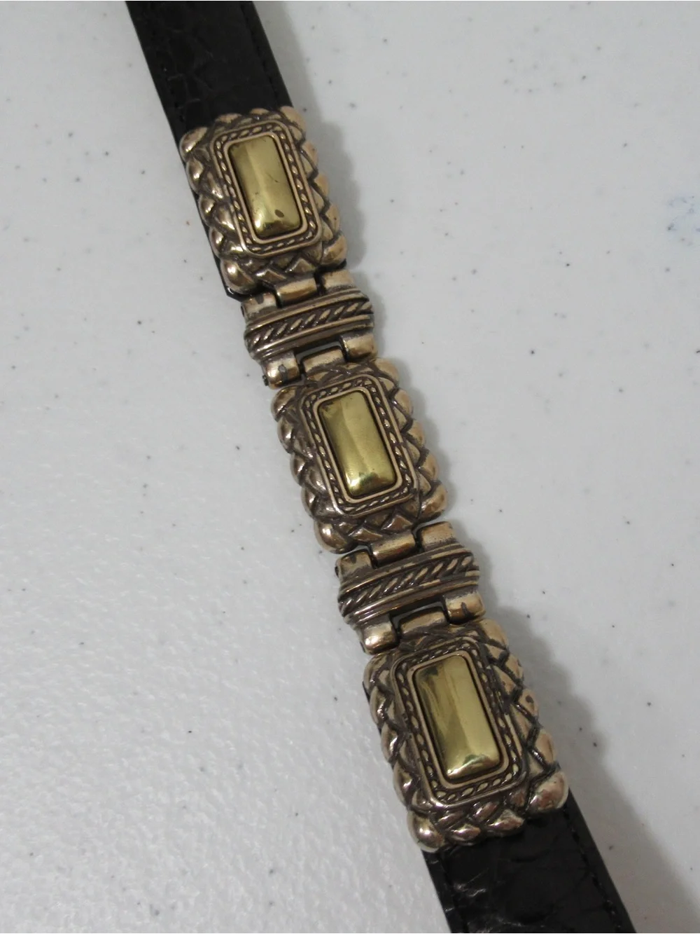 Brighton Western Black Croc Embossed Leather Belt with Concho Detail Size Medium